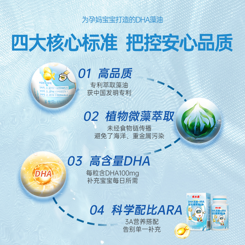 優(yōu)卡丹專利DHA藻油孕婦嬰幼兒專用學生增強ARA兒童非魚油記憶力