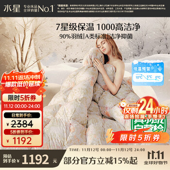 水星家紡羽絨被子白鴨絨被子冬季加厚冬被芯雙人羽絨被220cm×240cm-1100g